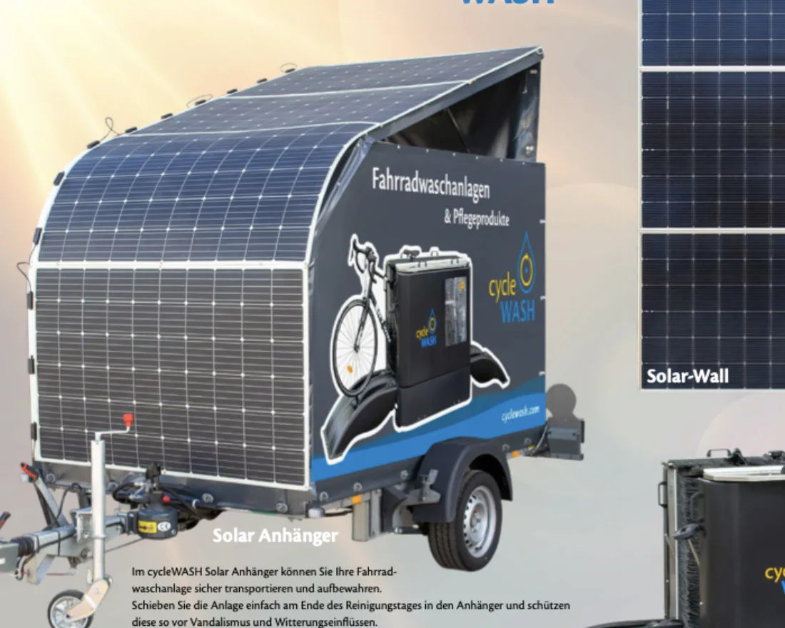 cycleWASH solar trailer — transport, store and charge the machine off-grid