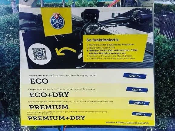TCS Velo-Waschanlage — ECO · ECO+DRY · PREMIUM · PREMIUM+DRY