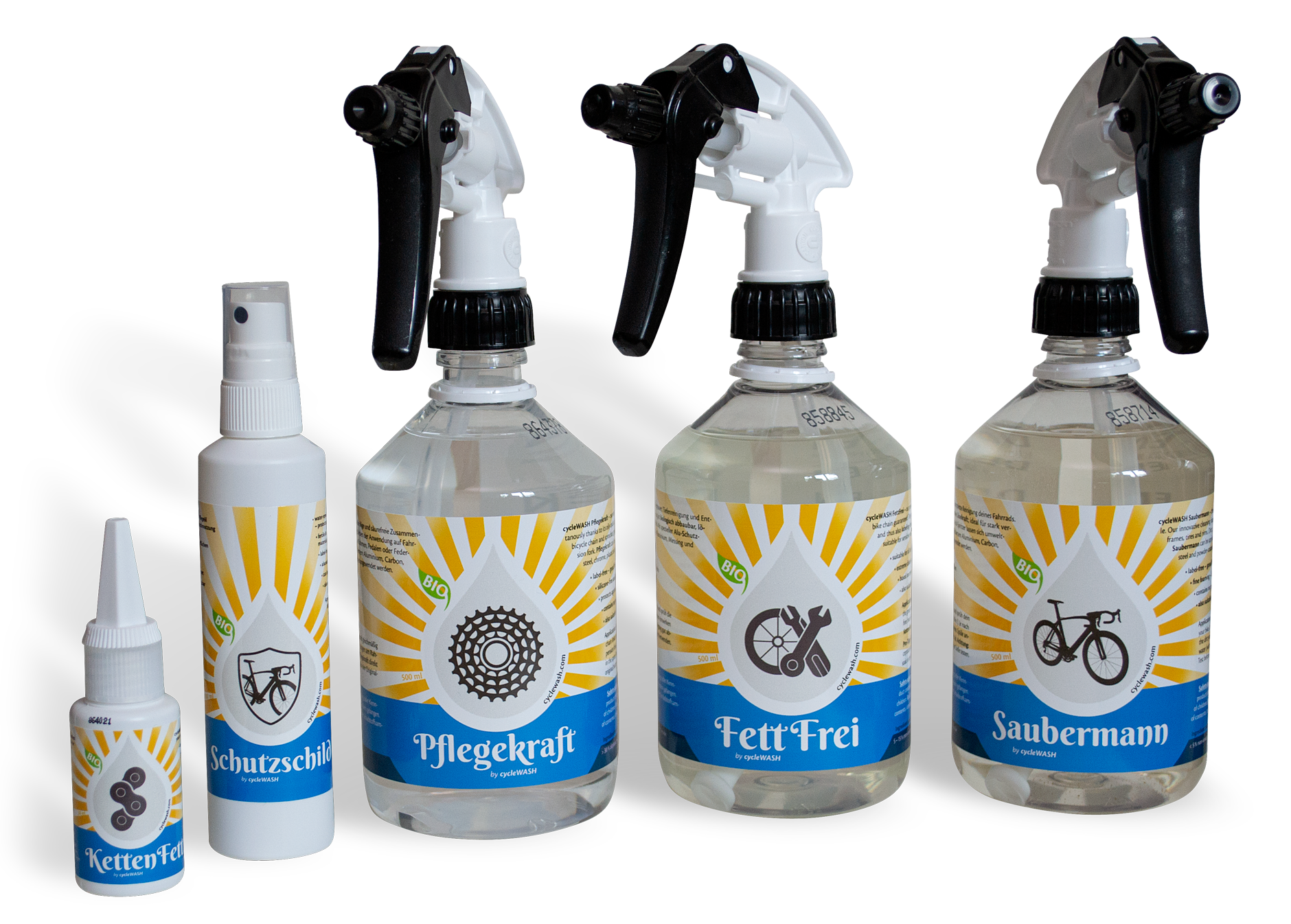 cycleWASH® Care Products — 5 professional care product bottles