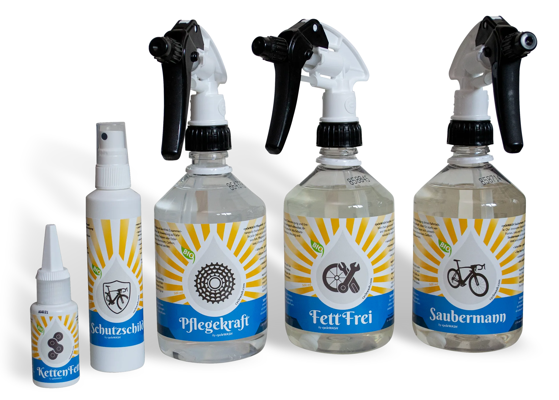 cycleWASH® Care Products — 5 professional care product bottles